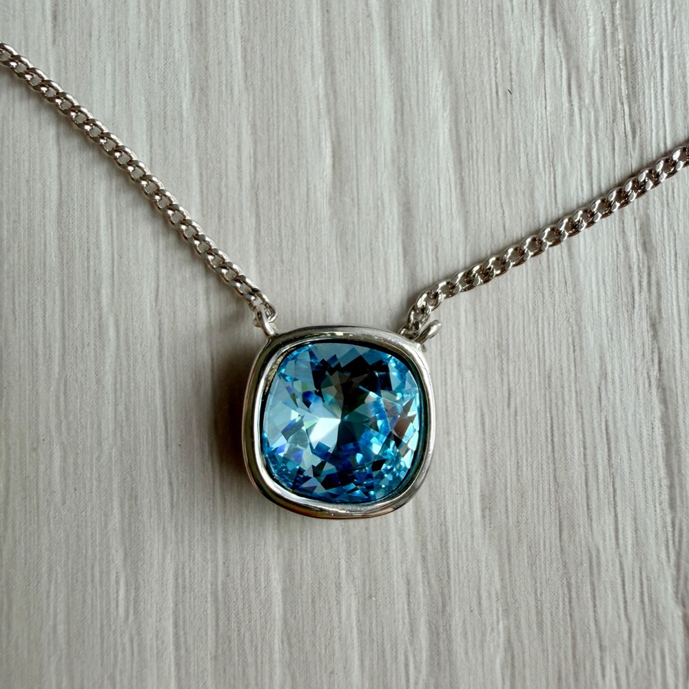 Swarovski Blue Cushion-Cut Gematone Pendant Necklace in Silver